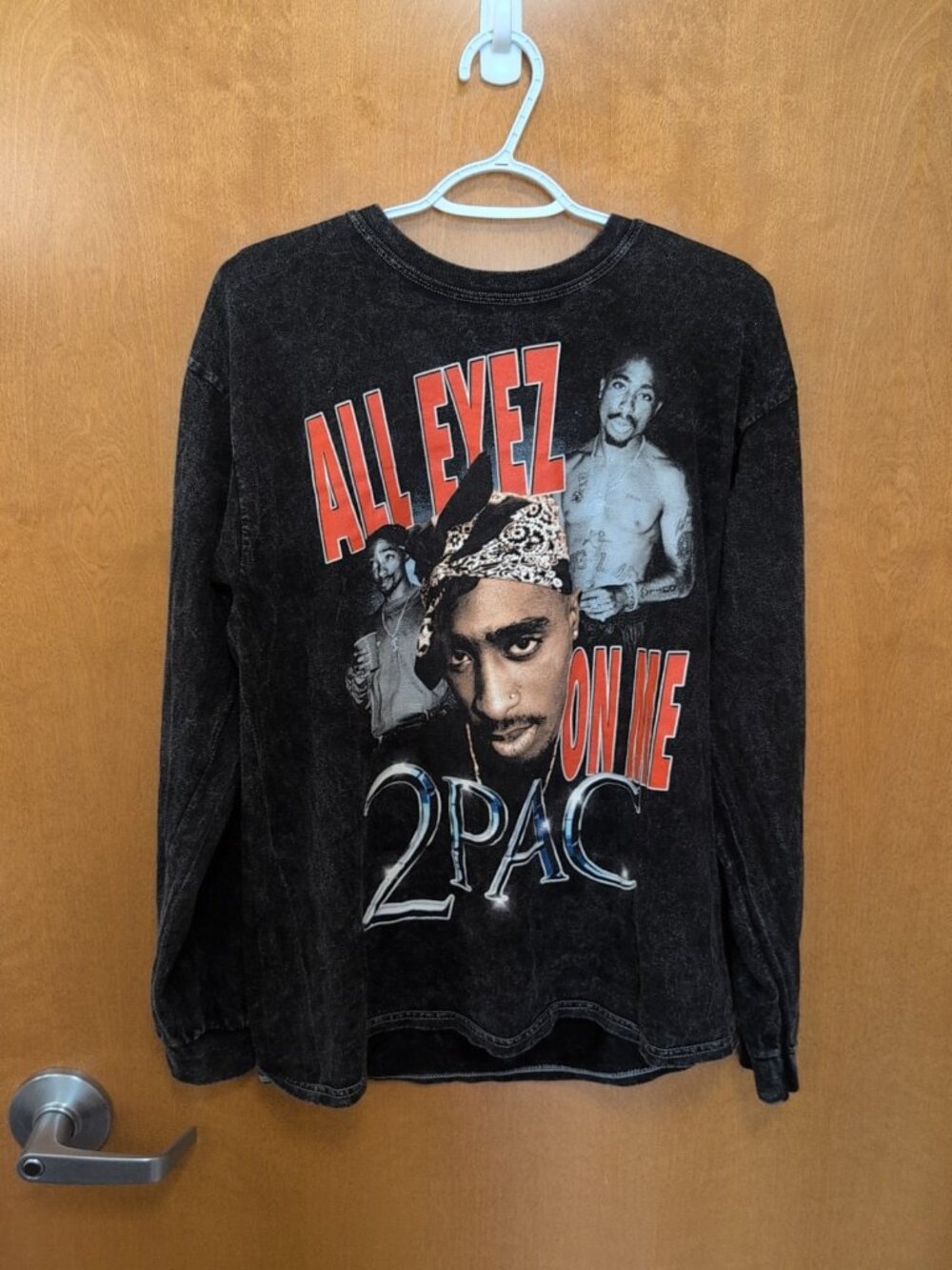 2Pac Shirt Mens M Gray Long Sleeve Tee Graphic All Eyez On Me Band Solid Tupac